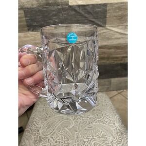 Tiffany & Co Diamond Point Crystal Beer Mug Glass Made in Germany Etched Logo